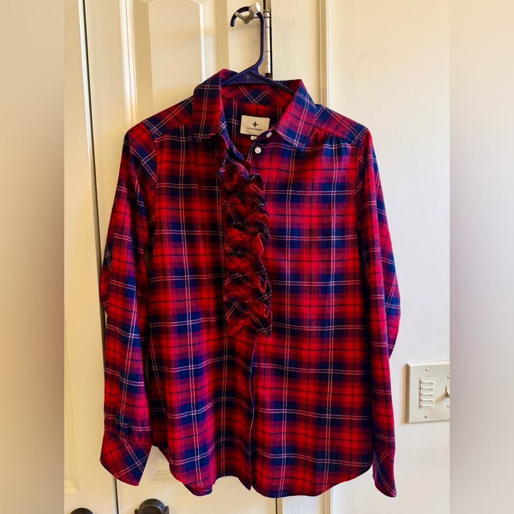 Tuckernuck NWT Red Plaid Ruffle Flannel Shirt Size Small ❤️❤️❤️ - Picture 2 of 6